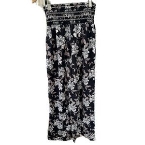 Da Hui Hawaii Linen Blend Hawaiian Floral Smocked Waist Wide Leg Pants S